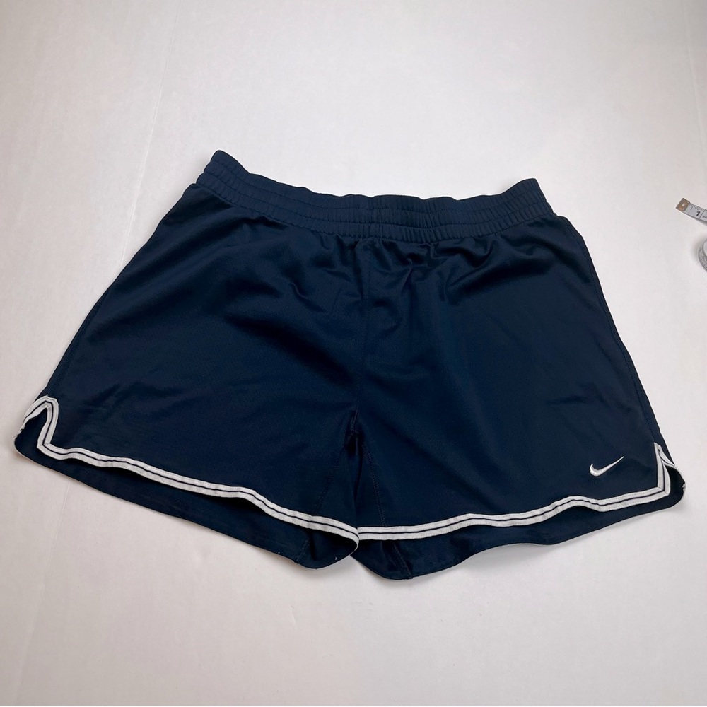 Nike Women SZ Medium Navy Blue White Dri-Fit Shorts Elastic Waistband Drawstring